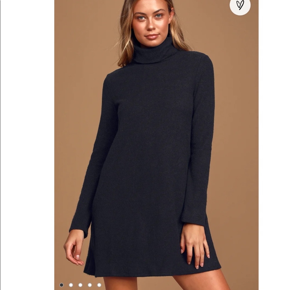 Black Long Sleeve Turtleneck Sweater Dress